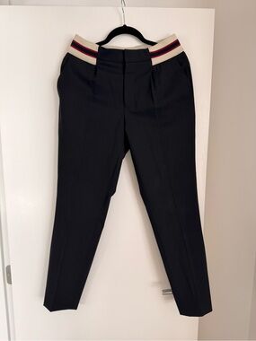 Men's Sandro Navy Tapered Pants with Contrasting Stripe Waistband